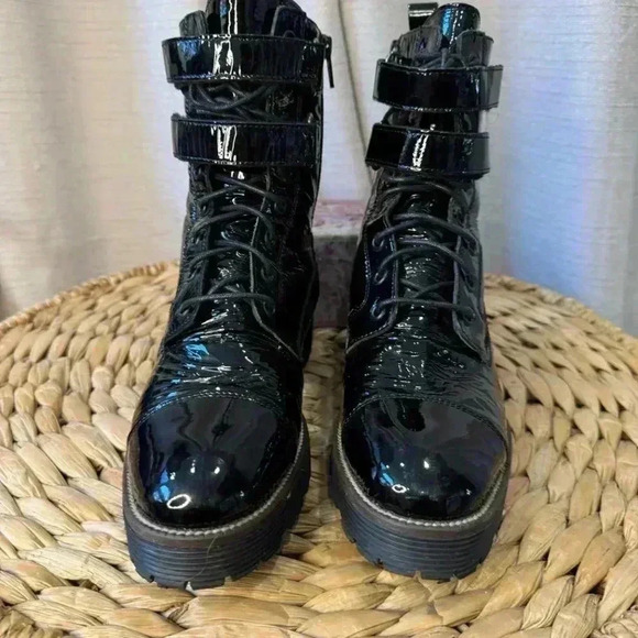 Shellys London Tyra Combat, Moto Boots Patent Leather Black Size 38 - Picture 9 of 10